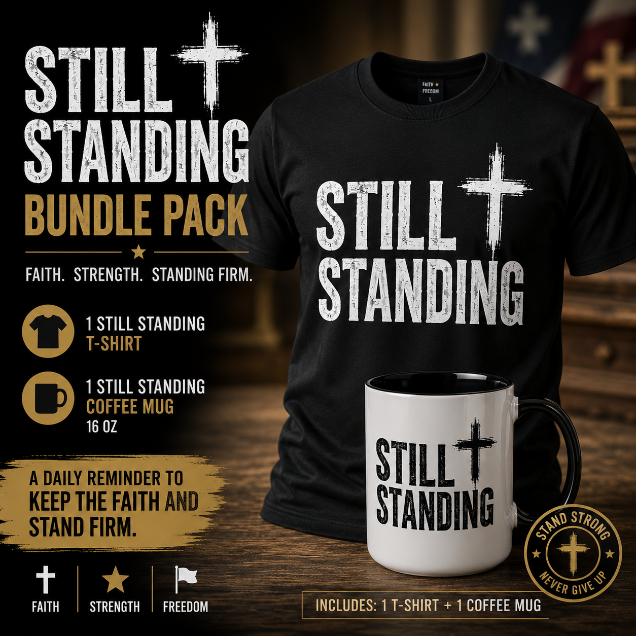 Still Standing Bundle Pack | Christian T-Shirt & Coffee Mug Gift Set