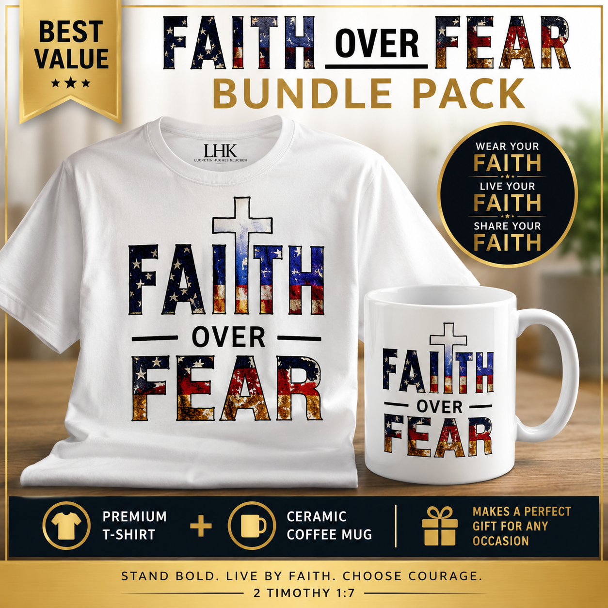 Faith Over Fear Bundle Pack | Christian T-Shirt & Coffee Mug Gift Set