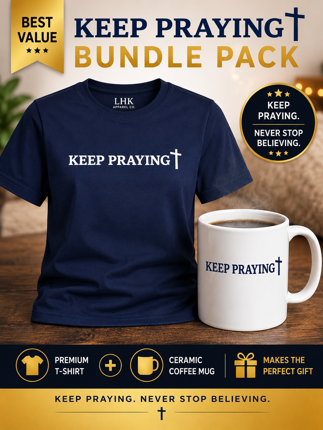 Keep Praying Bundle Pack | Christian T-Shirt & Coffee Mug Gift Set